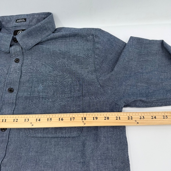 Volcom Shirt Men Large Blue Button Up Long Sleeve Classic Fit Casual Skater - Picture 10 of 12